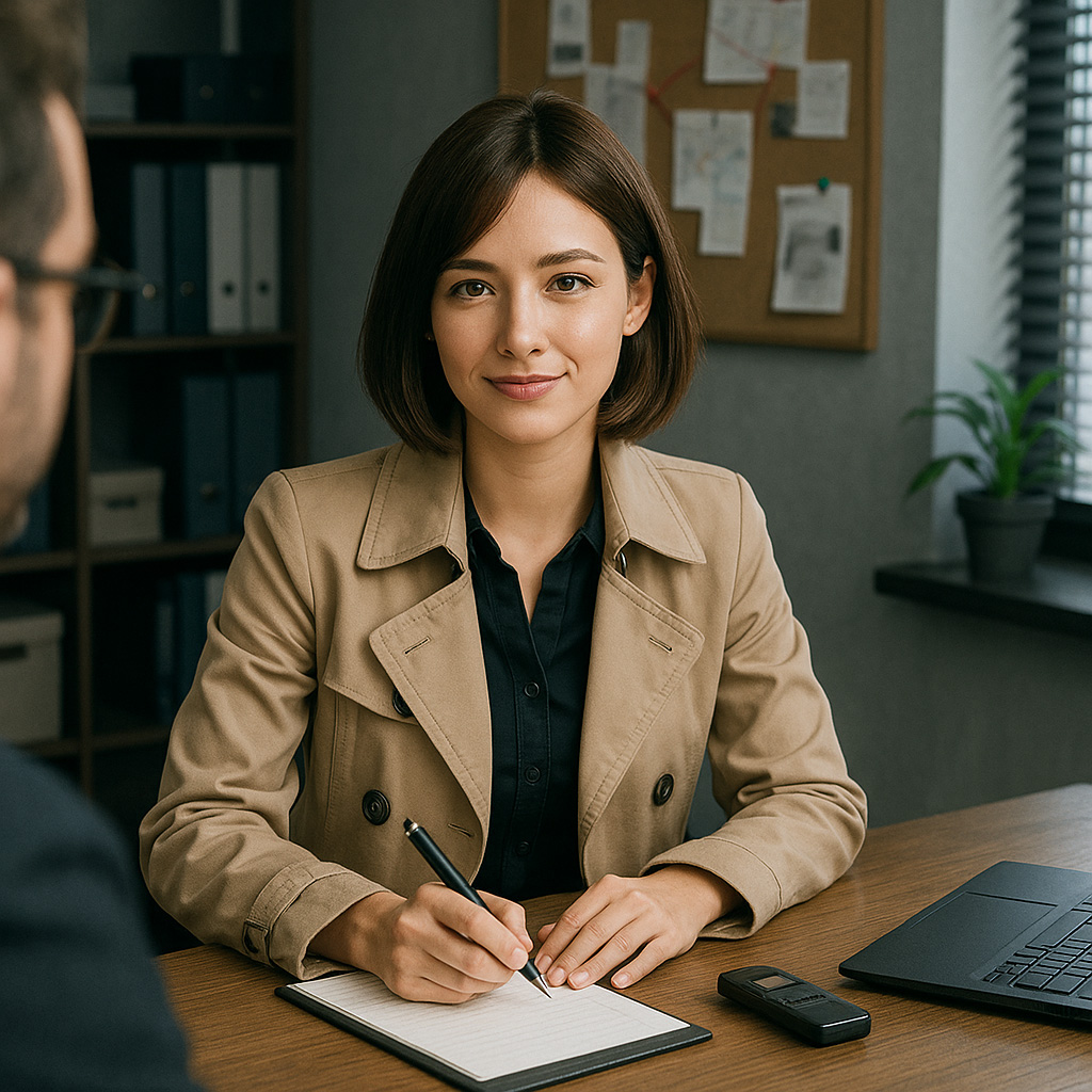 사설탐정 의뢰 상담이 이루어지는 탐정사무소와 여탐정 이미지