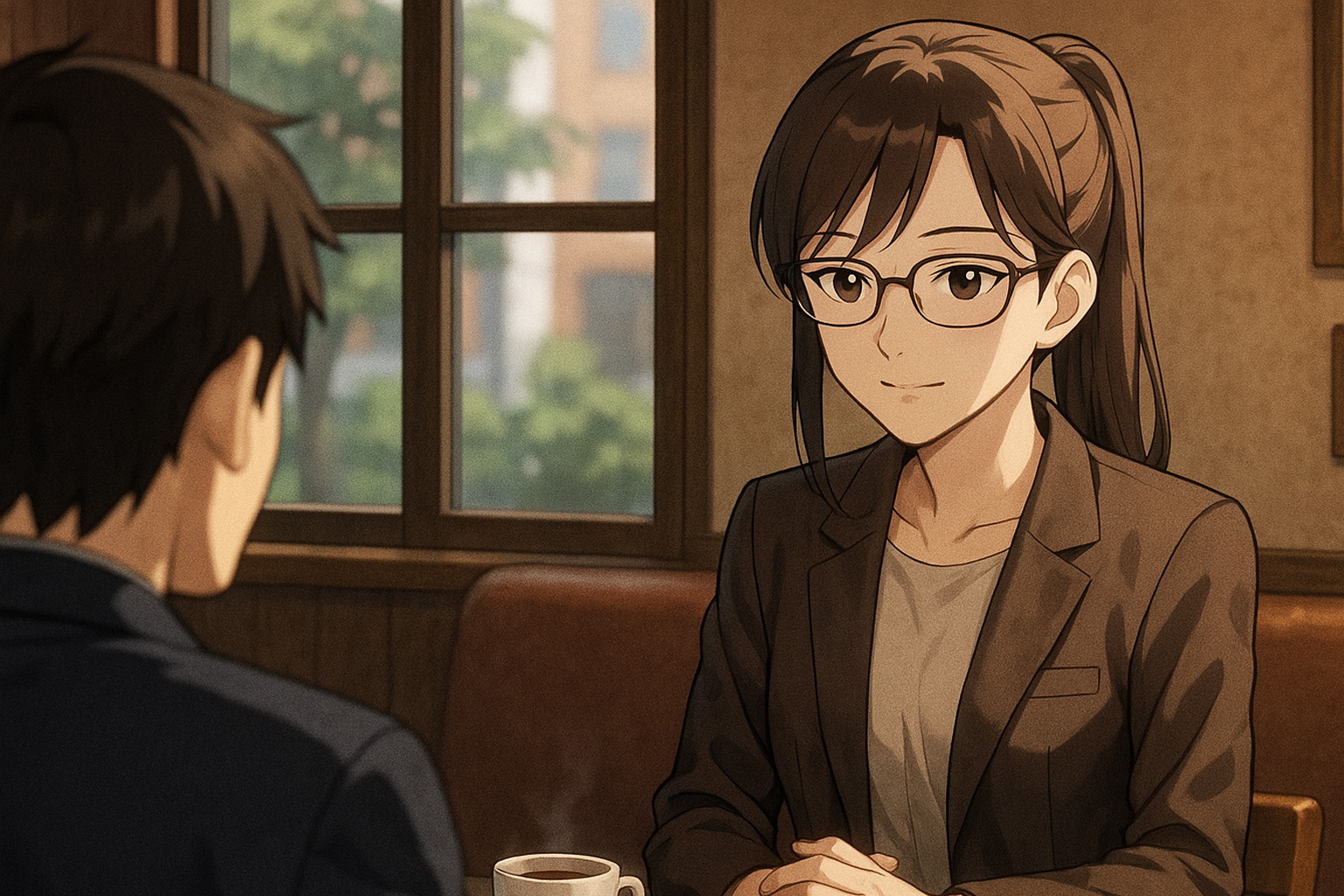 카페에서 의뢰인과 상담 중인 김세라 여탐정 캐릭터 이미지