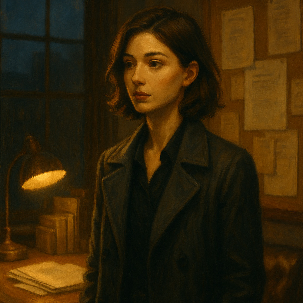 여탐정 사무실에서 생각에 잠긴 탐정의 모