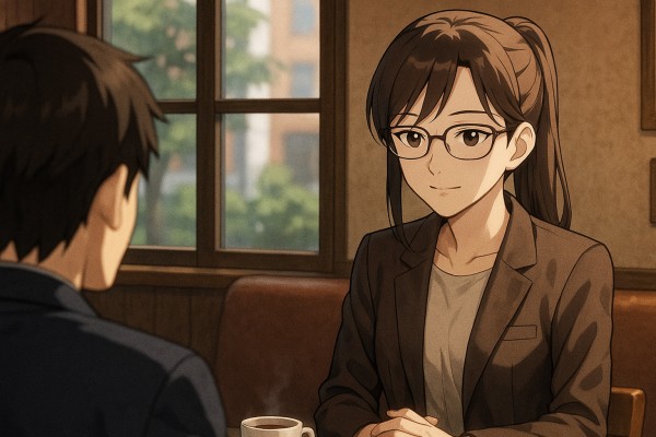 카페에서 의뢰인과 상담 중인 김세라 여탐정 캐릭터 이미지