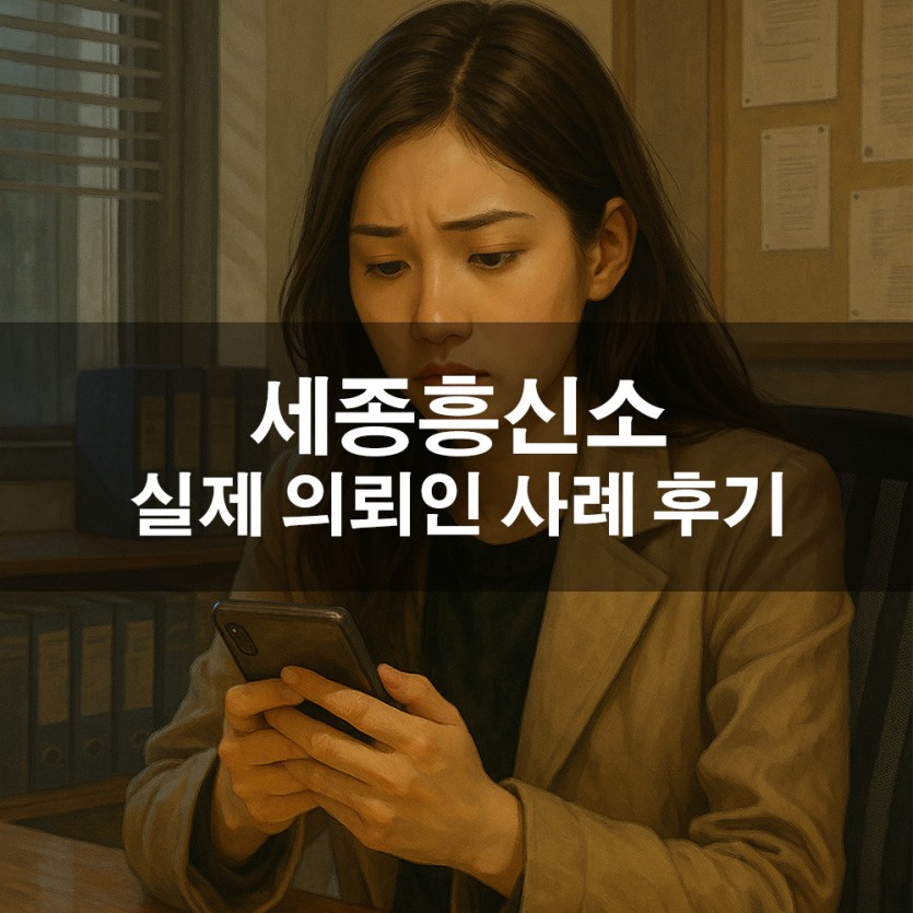 여성 탐정에게 상담을 받기 전 의뢰인이 핸드폰을 보며 고민하는 모습 이미지