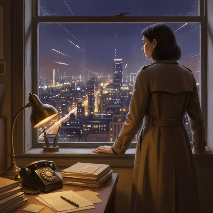 대구흥신소 상담자료 정리가 끝나고 야경을 보는 여탐정 이미지